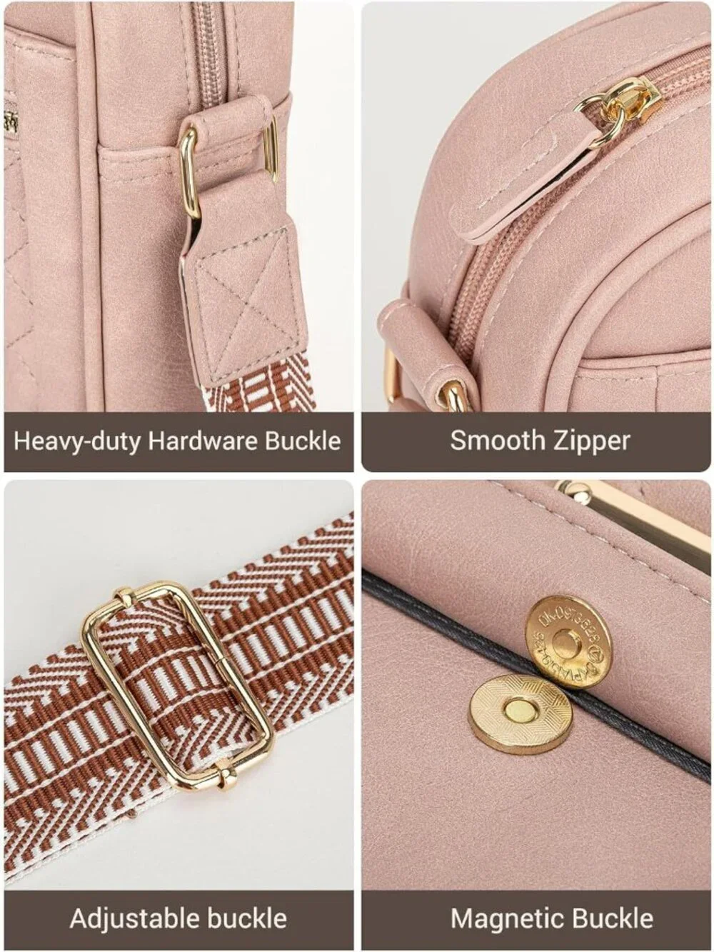 Women's Pink Small Shoulder Bags with Adjustable Strap for Travel Workout